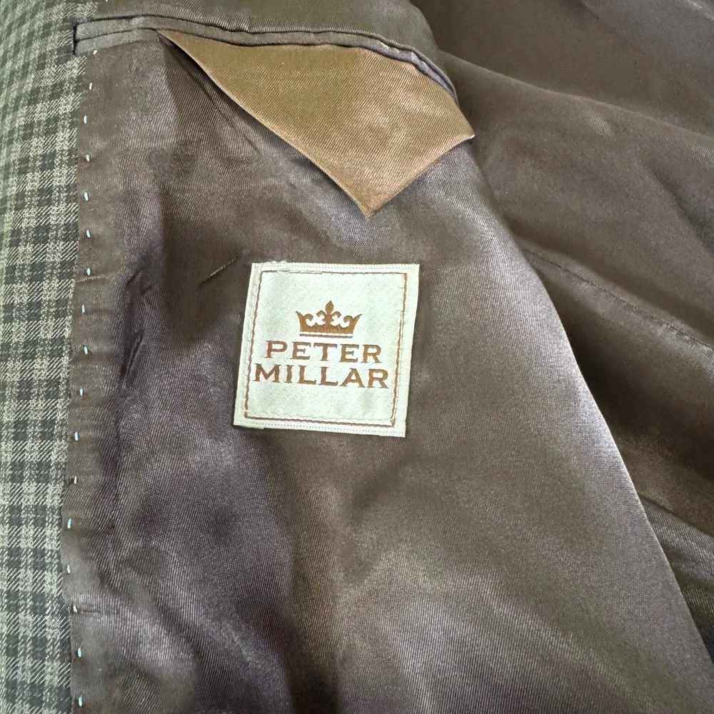Peter Millar Blazer Mens 50XL Two Button Sport Coat Wool Check Brown Grey Luxury